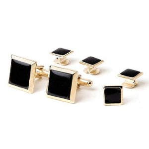 Polished Square Tuxedo Cufflinks and Studs Gold
