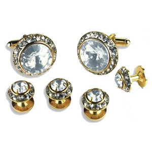 Crystal Cufflinks and Studs with Faux Diamond Center