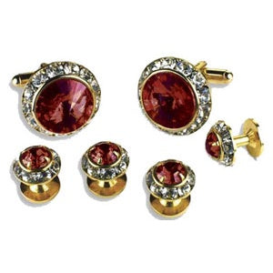 Crystal Cufflinks and Studs with Ruby Red Center