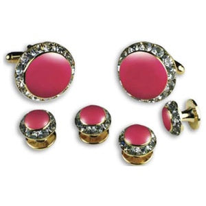 Crystal Cufflinks and Studs with Hot Pink Center