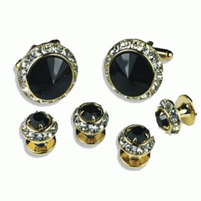 Crystal Cufflinks and Studs with Black Triangle Center