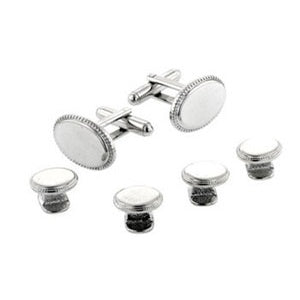 Oval Beaded Edge Tuxedo Cufflinks and Studs Silver