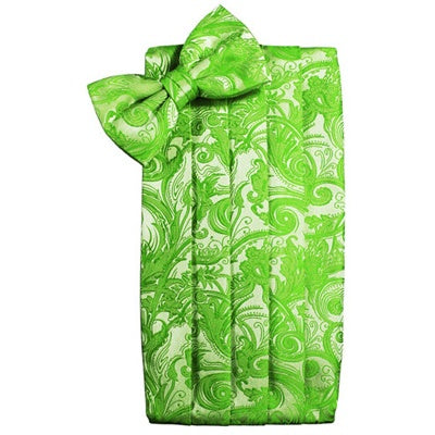 Kelly Green Tapestry Satin Cummerbund and Bow Tie Set