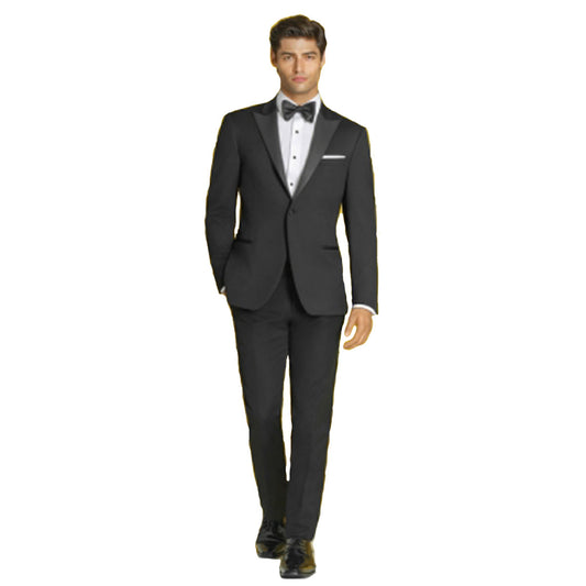 Ike Behar Black Slim Fit One Button Tuxedo with Peak Lapel