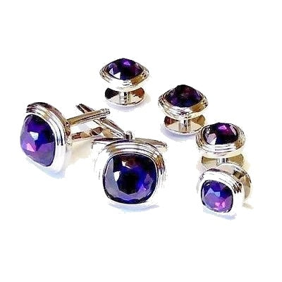 Amethyst Triple Tier Soft Square Cufflinks and Studs