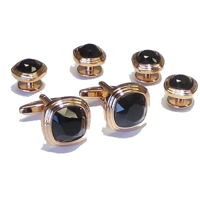 Black with Rose Gold Triple Tier Soft Square Cufflinks and Studs