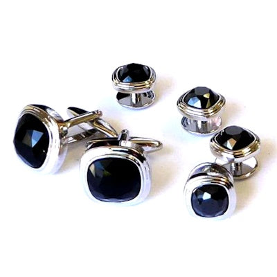 Black Triple Tier Soft Square Cufflinks and Studs