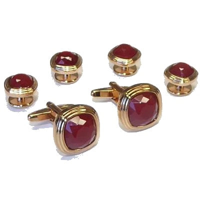 Ruby Red Triple Tier Soft Square Cufflinks and Studs