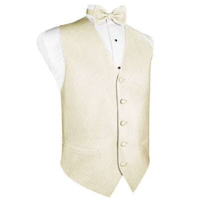 Ivory Grid Pattern Tuxedo Vest