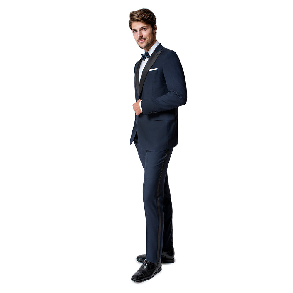 Paul Betenly Classic Fit Navy Blue with Black Peak Lapel Tuxedo