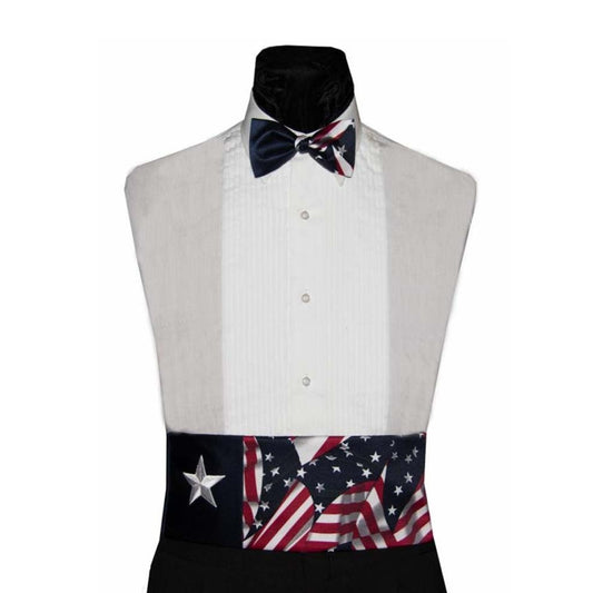 Navy  Star American Flag Tie and Cummerbund Set