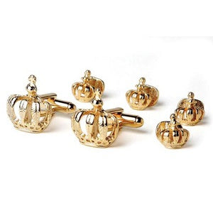 Kings Crown Mardi Gras Cufflinks and Studs Gold