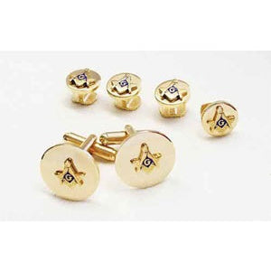 Masonic 3-D Logo Tuxedo Cufflinks and Studs Gold