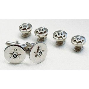 Masonic 3-D Logo Tuxedo Cufflinks and Studs Silver