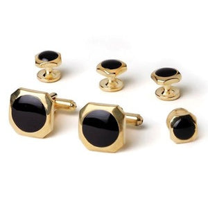 Soft Square Tuxedo Cufflinks and Studs Gold