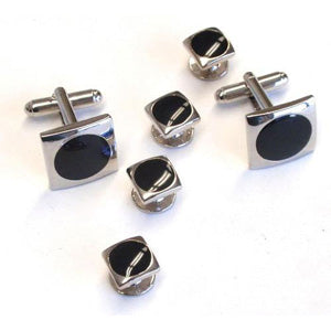 Square with Round Center Tuxedo Cufflinks and Studs in Silver