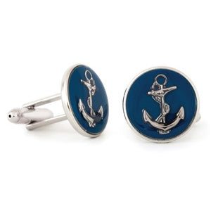 Enamel Ships Anchors Tuxedo Cufflinks Silver