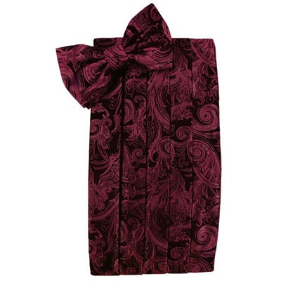 Apple Red Tapestry Paisley Satin Cummerbund and Bow Tie Set