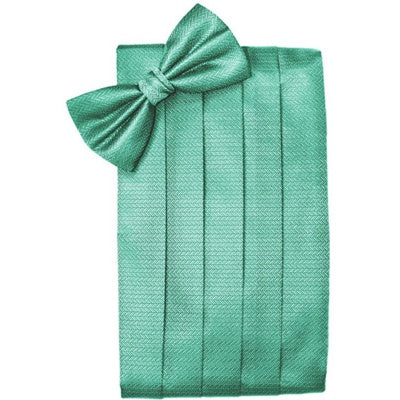 Aqua Herringbone Cummerbund and Bow Tie Set