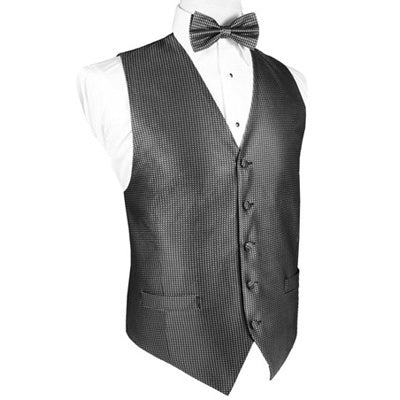 Asphalt Silk Woven Textured Tuxedo Vest