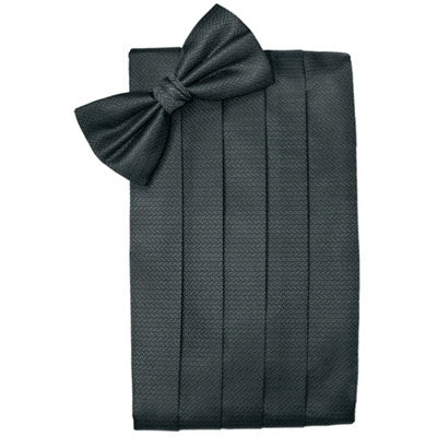 Asphalt Herringbone Cummerbund and Bow Tie Set