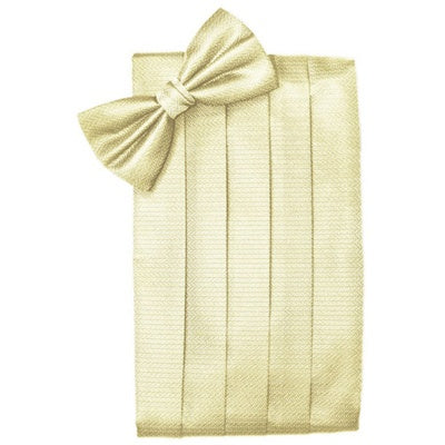 Banana Yellow Herringbone Cummerbund and Bow Tie Set