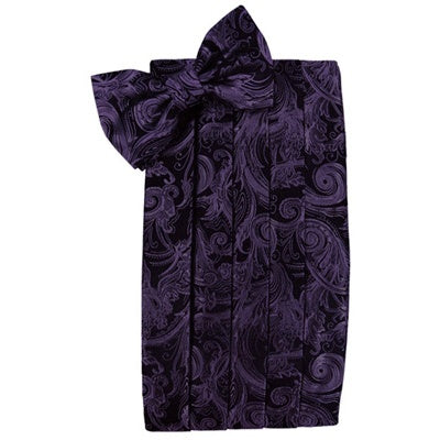 Berry Purple Tapestry Paisley Satin Cummerbund and Bow Tie Set