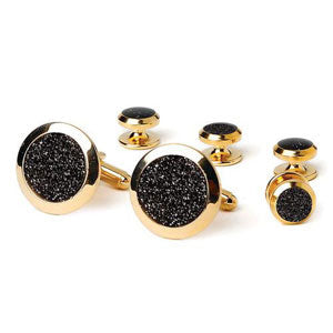 Black Diamond Dust Tuxedo Cufflinks and Studs Gold