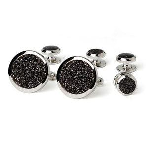 Black Diamond Dust Tuxedo Cufflinks and Studs Silver