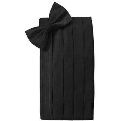 Black Faille Silk Cummerbund and Bow Tie Set