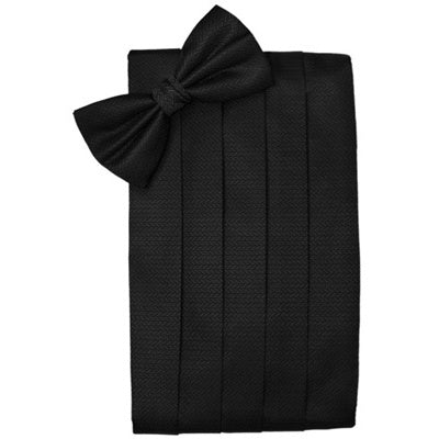 Black Herringbone Cummerbund and Bow Tie Set