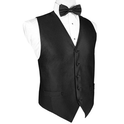 Black Silk Woven Textured Tuxedo Vest