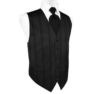 Black Striped Satin Tuxedo Vest