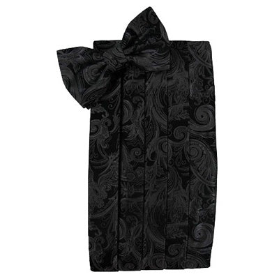 Black Paisley Silk Cummerbund and Bow Tie Set