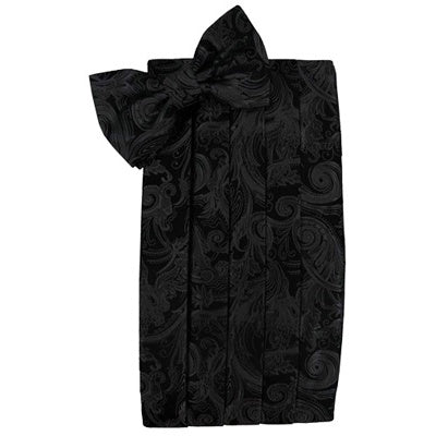 Black Tapestry Paisley Satin Cummerbund and Bow Tie Set