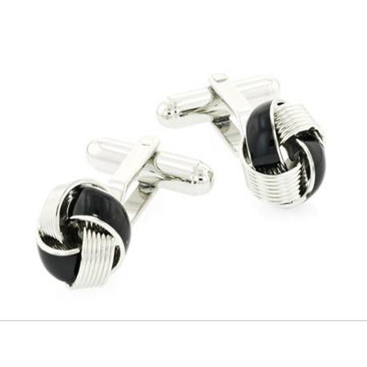 Black and Silver Enamel Love Knot Cufflinks