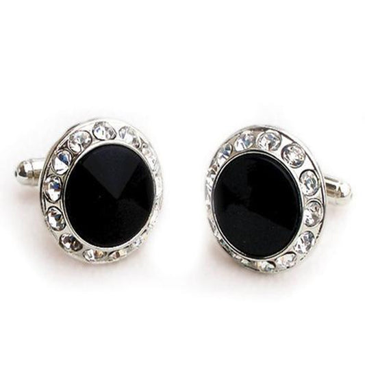 Black Faceted Center with Crystals Cufflinks