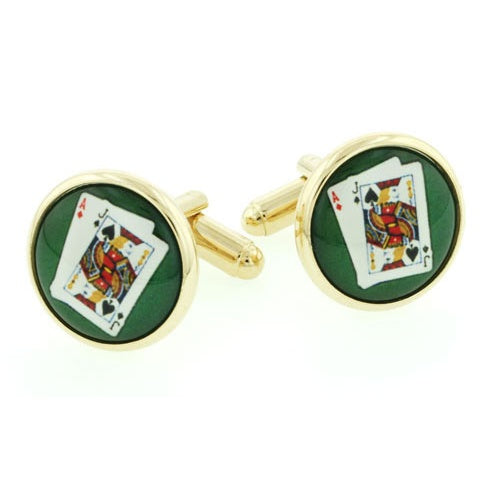 Black Jack Hit or Stick Playing Card Cufflinks Gold