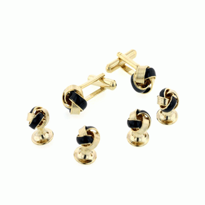 Black Knot Tuxedo Cufflinks and Studs Gold