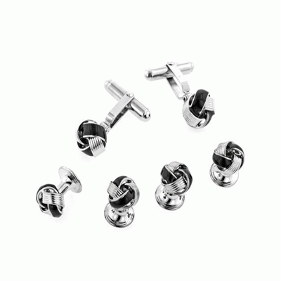 Black Knot Tuxedo Cufflinks and Studs Silver