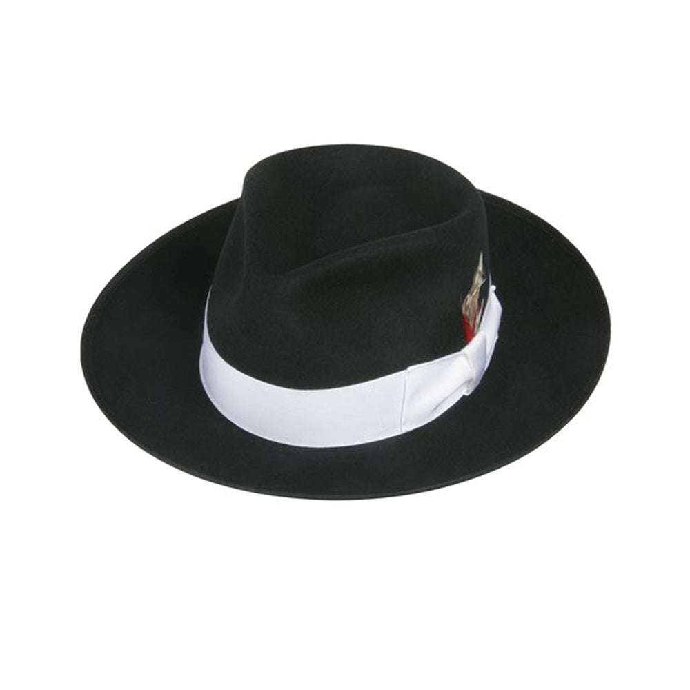 Deluxe Zoot Fedora Hat in Black with White Band