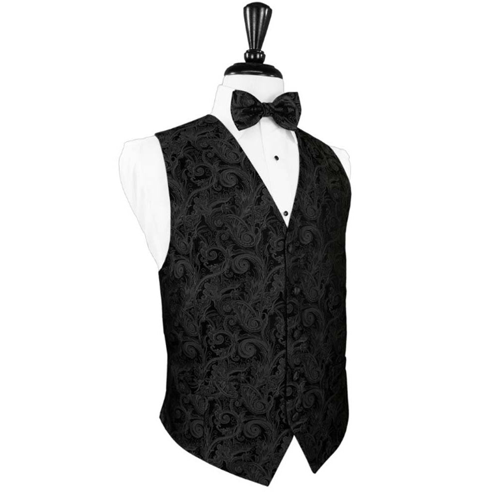 Black Silk Tapestry Paisley Tuxedo Vest