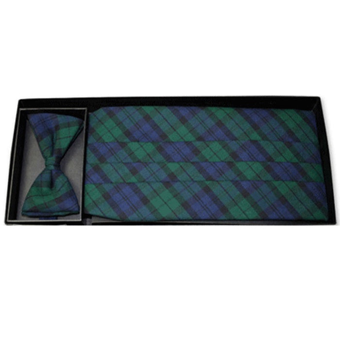 Black Watch Plaid Cummerbund with Pre-Tied Bow Tie