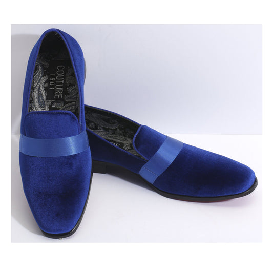 Royal Blue Velvet Slip On Shoes