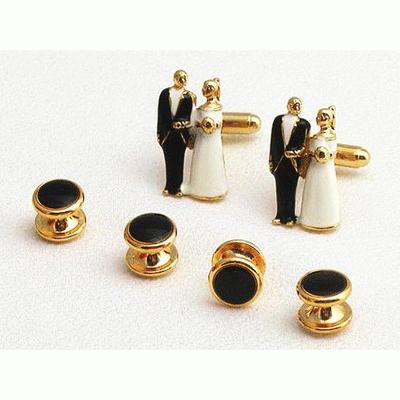 Bride and Groom Cufflinks and Studs Gold