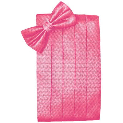 Bubblegum Pink Herringbone Cummerbund and Bow Tie Set