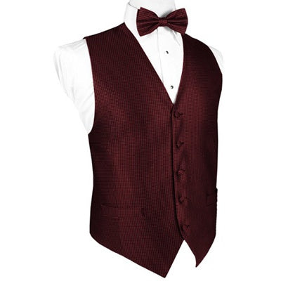 Wine Silk Woven Textured Tuxedo Vest