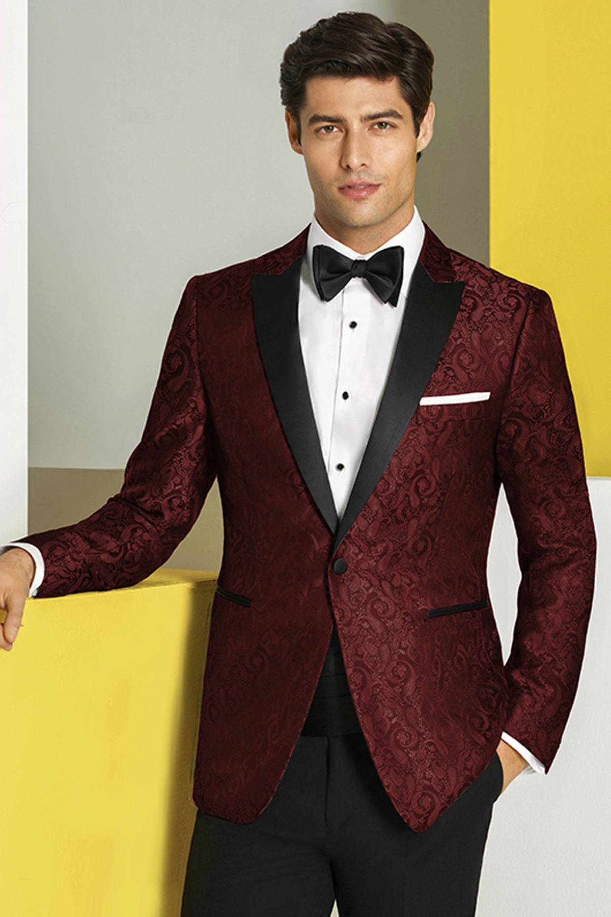 Ultra Slim Fit Burgundy Paisley Chase Tuxedo Jacket