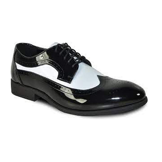 Black and White Patent Classic Style Wing Tip Tuxedo Shoes