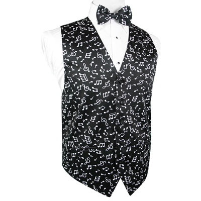 Musical Notes Print Novelty Tuxedo Vest